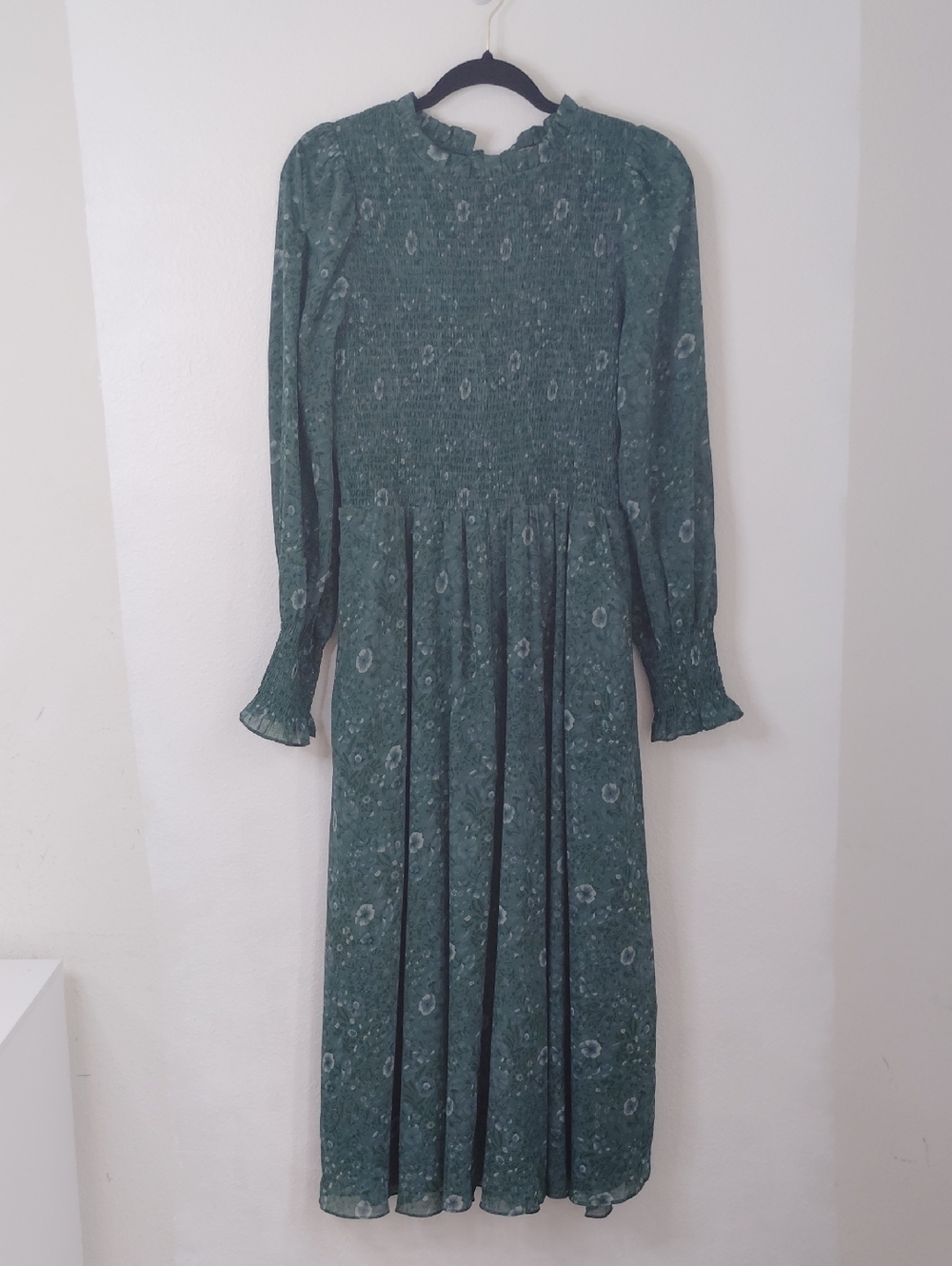 Madewell Womens Green Smocked Bodice Lucie Midi Dress Sz M Forest Fairy Cottage